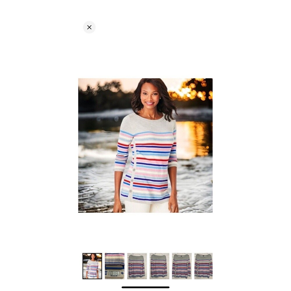 Talbots Women’s Multi Stripe Side Button Sweater Size Medium Preppy Spring